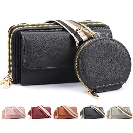 Crossbody taske til kvinder, lille PU læder skuldertaske, mobiltelefon taske med aftagelig bred skulderrem og møntpung