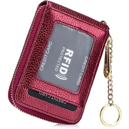 Aito Nahkainen Luottokorttikukkaro, RFID-Lukitusvetoketjullinen Korttikotelo ID-Ikkunalla ja Irrotettavalla Avaimenperällä Miehille ja Naisille
