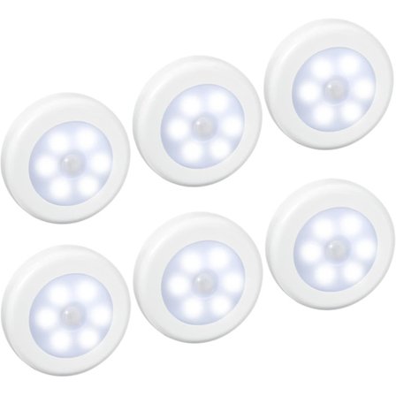 (6-pakning) LED-sensorlys, bevegelsessensorlys, skaplys, batteridrevet (ikke inkludert), LED-lys for trapper, skap, enkle å installere