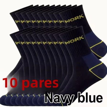10 par marineblå; Én størrelse - ZLY herre businessokker, høy kvalitet, svetteabsorberende, pustende, hele året, sport og fritid, midt-T
