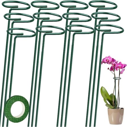 12 stk. Plantestøttepinde, 40 cm Enkelt Støttepind Diameter 6 cm Plantestøttebur med 25 m Grønt Bånd