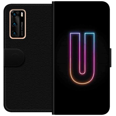 Kompatibel Tegnebogsetui til Huawei Huawei P40 Minimalistisk neonbogstav U i farverig lyseffekt mod sort baggrund