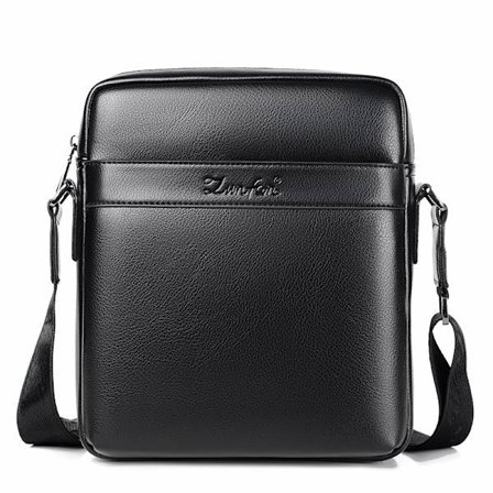 Sort læder skuldertaske til mænd, lille skuldertaske