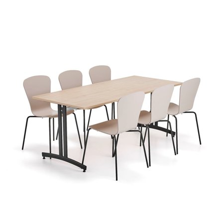 Sestava nábytku SANNA + MILLA, 1 stůl, 6 židlí, černá/písková