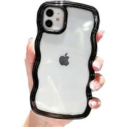 iPhone 16 Pro Max Skal Sött Flickigt Transparent Lockigt Vågigt Ram för iPhone 16 Pro Max Mobilskal Vågigt Stötsäkert Skyddande Mobilskal