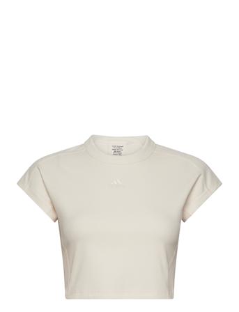W Lng Rib Tee Sport Crop Tops Short-sleeved Crop Tops Beige Adidas Sportswear