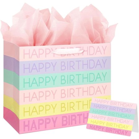 Medium Fødselsdagsgavepose Sæt, Gaveposer med Lykønskningskort og Silkepapir til Voksne Mænd Kvinder - Elegant Gaveindpakning til Ham