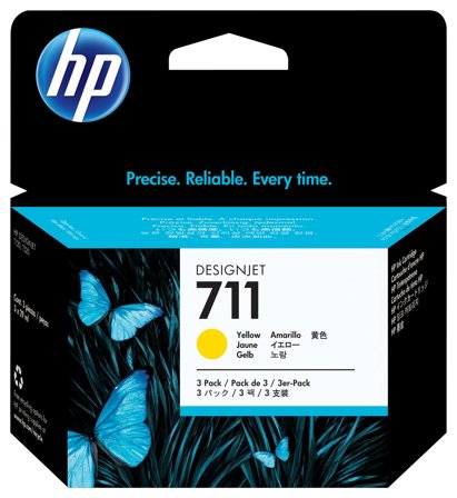 HP 711 29 ml DesignJet-bläckpatron i 3-pack, gul, 886112841195
