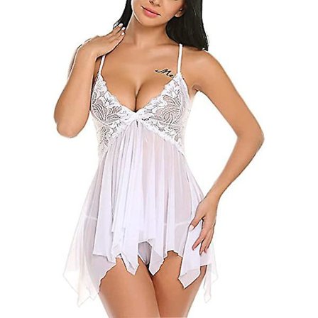 Damunderkläder Set Mjuk Babydoll Spetskopp Sling Nattkläder Mesh Chemise Sovkläder Klänning