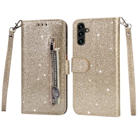 SKALO Samsung S25 Glitter Lynlås Flip Cover - Guld