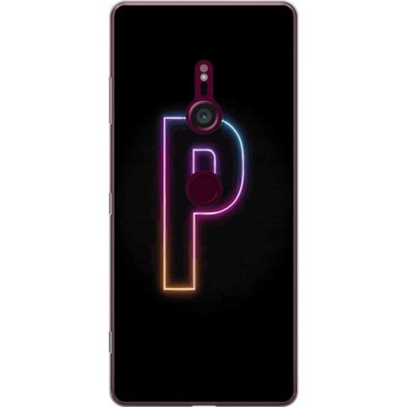Kompatibel Mobilcover til Sony Sony Xperia XZ3 Minimalistisk neonbogstav P i farvegradient og lyseffekt mod sort baggrund i digital neonstil