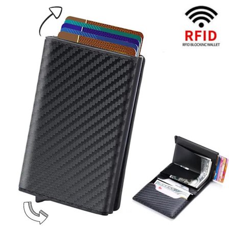 Carbon Fiber Credit Card Holder Wallets Men Brand Rfid Black Magic Trifold Leather Slim Mini Wallet Small Money Bag Male Purses