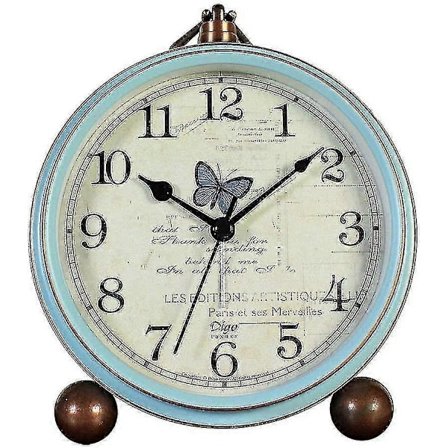 Retro Lydløs Bord Vekkerklokke Batteridrevet Stille Kvarts Urverk HD Glass (FMY)