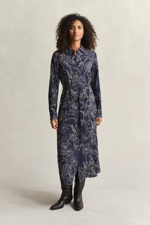 GANT Damen Hemdblusenkleid mit Blumen-Print (42) Marineblau