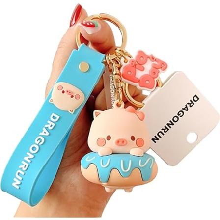 Søte nøkkelringer med griser - 3d Kawaii Anime nøkkelring - Tilbehør til bilnøkkel, veske, sjarmerende dekorasjon - Gave til jenter og gutter - Blå 