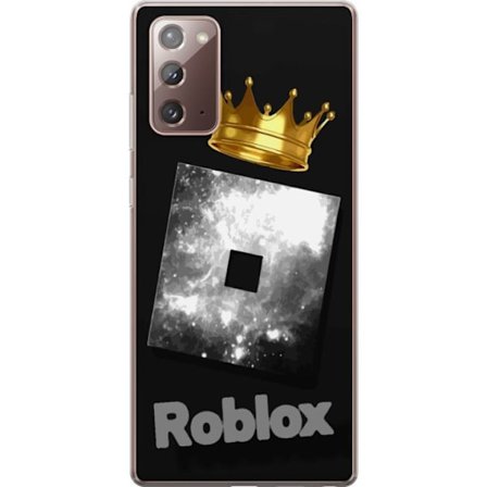 Kompatibel Mobilcover til Samsung Samsung Galaxy Note20 Minimalistisk sort og sølvfarvet Roblox-symbol med gylden krone og luksuriøs gamer-æstetik