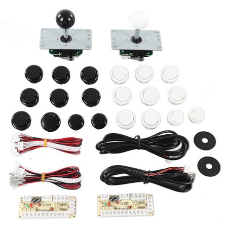 2-spillers DIY Arcade Kit USB-brætspil Encoder Joystick Arcade-knapper Sæt til venner Samling Sort og hvid