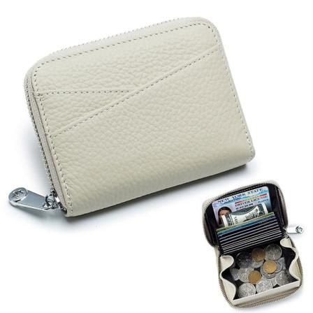 Blockerande läderdragkedja kortplånbok kreditkortsfodralhållare beige