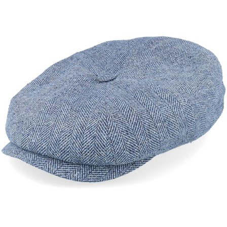 Stetson - Blå Caps - Hatteras Silk Light Blue Herringbone Flat Cap @ Hatstore