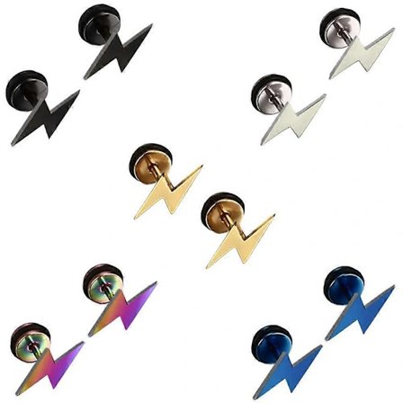 (pow yeah!) 5 par rustfri stål øreringe sæt til mænd kvinder pige dreng, mænd øreringe guld, lyn sølv øreringe