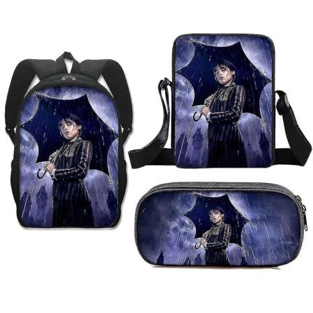 3 stk/sett onsdag Addams og Enid Nevermore College ryggsekk Gothic Messenger Bag Blyantboks gave Style 11