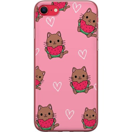 Kompatibel Mobilcover til Apple iPhone SE (2022) Kat med vandmelon på lyserød baggrund