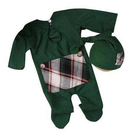 Nyfödd muslinhatt & långärmade jumpsuits Set Fotorekvisita Baby Juldräkt för pojkar flicka