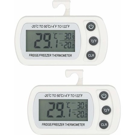 2 st digitala kyl- och frysskåpstermometrar temperatur -20 till 50°C med krok, lättläst LCD-skärm, max min-registreringsfunktion