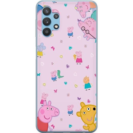 Kompatibelt Mobildeksel til Samsung Galaxy A32 5G Peppa Gris med en baby i armene, mamma gris motiv i fargerik og myk barneillustrasjon med hjerter