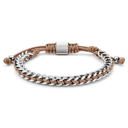 Rustfrit Stål & Beige Nylon Armbånd til mænd - Stålarmbånd
