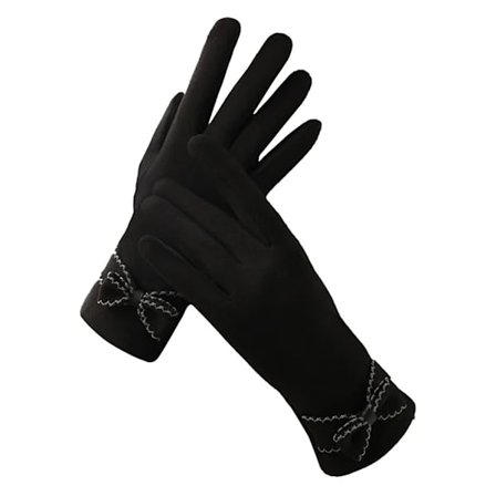 /EA/Farfi 1 par mjuka handskar Antistatisk överdrag Elegant rosett Plus sammetshandskar för dam Svart