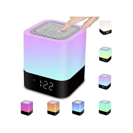 Bluetooth Sänglampa Digital Väckarklocka Flerfärgad med Touchkontroll och Högtalare Nattlampa Vit YEMAESRE