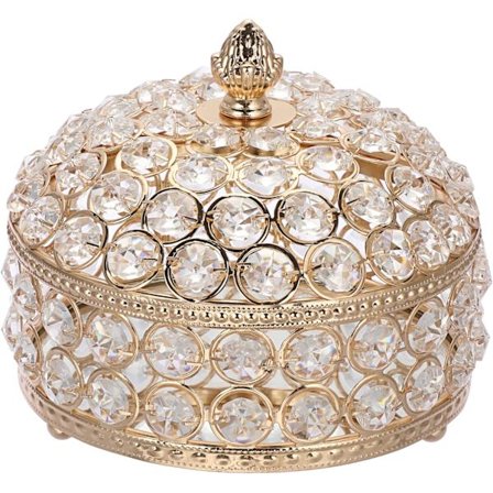 Krystal smykkeskrin med låg, lille pynteopbevaring til makeupbord med spejlbase - diameter 12 cm, højde 10 cm