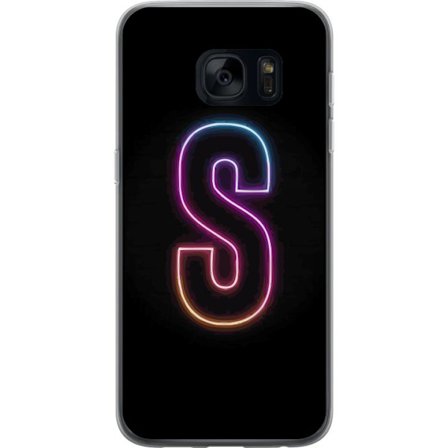 Kompatibel Mobilcover til Samsung Samsung Galaxy S7 Neonbogstav S i lyserød og blå toner mod en mørk baggrund, stilfuld bogstavkunst med retro-futu