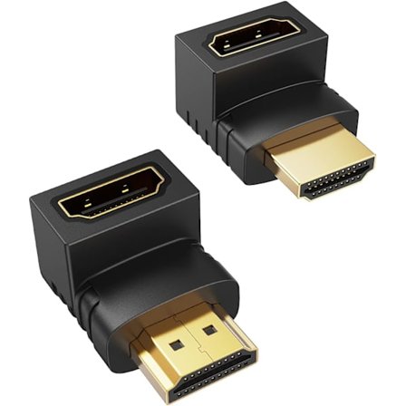 HDMI Adapter Hann til Hunn, CableCreation 2-pakning 90 og 270 Graders Oppovervinkel Konverter, HDMI L-Formet Flat Skjøteledning for Vegg-TV, Roku, PS5