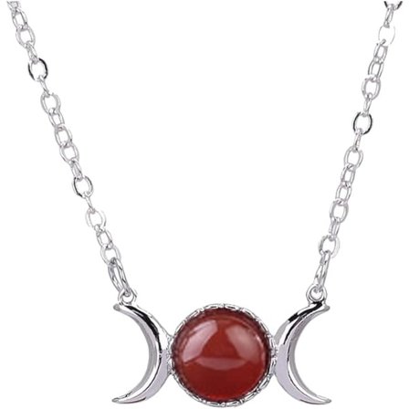 Heyone Silver Triple Moon Goddess Symbol Opal Natursten Hänge Halsband