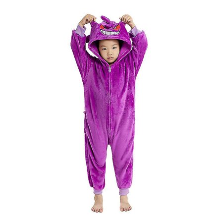 Gengar Onesie med dragkedja för barn, Varm Vinter Tecknad Huvtröja Jumpsuit Pyjamas Sovkläder Loungekläder