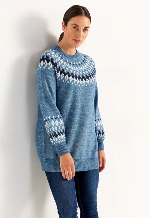 Cellbes of Sweden - Strikket, jacquard-mønster genser i blå / mønstret for damer i størrelse 42/44