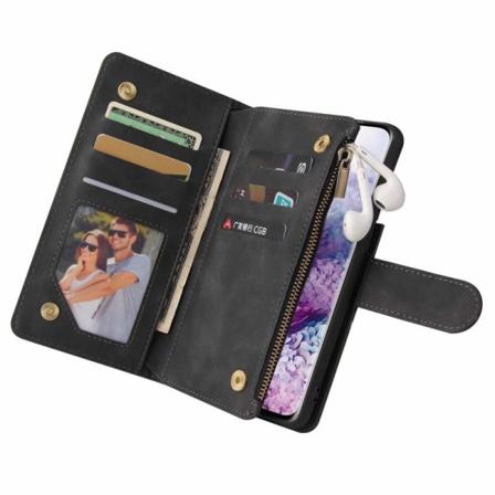 Samsung S21 FE multifunktionelt pung etui Lynlås 8-rum Svart