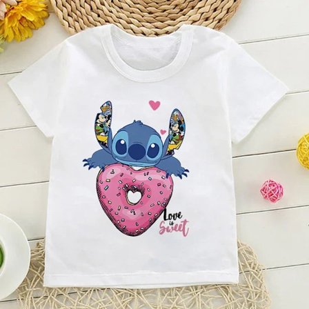Barn T-shirt i bomull Barn Disney Lilo Stitch Tecknad T-shirt Stitch Söt Manga T-shirt Y2k Grafisk T-shirt Tjej Pojke Topp T-shirts