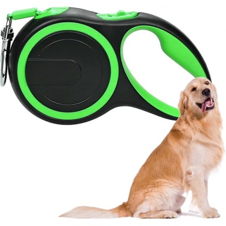 Uttrekkbart hundebånd, forsterket uttrekkbart med sklisikkert håndtak og justerbart hundebånd, flokefritt, 5M / 16FT sterkt nylonbånd (grønt)