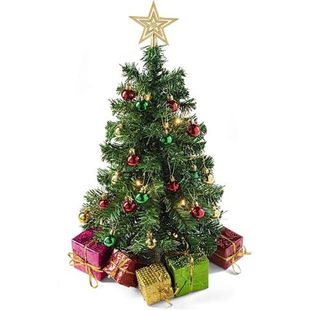 23-tommer/0,58 m Grønt/Hvidt Juletræ med LED-lys - DIY Bordplade Mini Kunstigt Juletræ med Stjerne Topstjerne