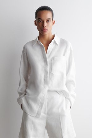 COS Damen Oversized-Hemd Aus Leinen - Weiss
