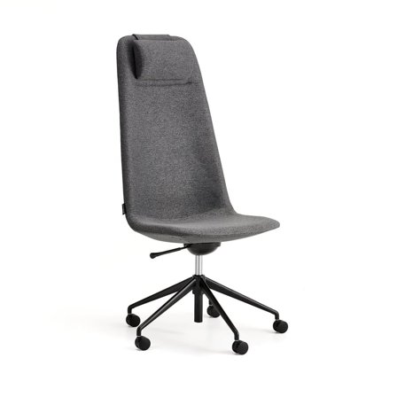 Stol LANGLEY, høj ryg, hjulunderstel, sort/antracit