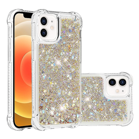 iPhone 11-fodral Glitter Flytande Transparent Glittrande Bling Kristallklart Flytande Flytande Sandskydd TPU Silikon - Guld