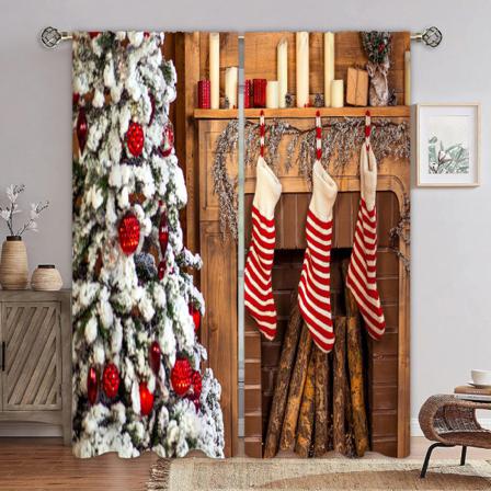 Xmas Socks Print Ljusfiltrering Draperier Panel Fönster Gardin