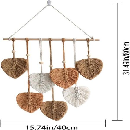 15,7 x 31,4 tuuman makramee-seinävaate, boheemi seinäkoriste lehti kudottu seinävaate, makramee lehti roikkuu ainutlaatuinen boheemi makramee-