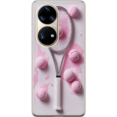 Kompatibel Mobilcover til Huawei Huawei P50 Pro Rosa glaskugler og tennisketsjer i et kreativt stillbillede med legende popfølelse og moderne design,