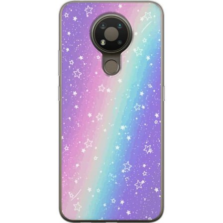 Kompatibel Mobilcover til Nokia 3.4 Rainbow-farvet pastelbaggrund med hvide stjerner og glitrende prikker i blød overgang