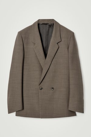 COS Men's Relaxed Double Breasted Wool Blend Blazer in Beige
